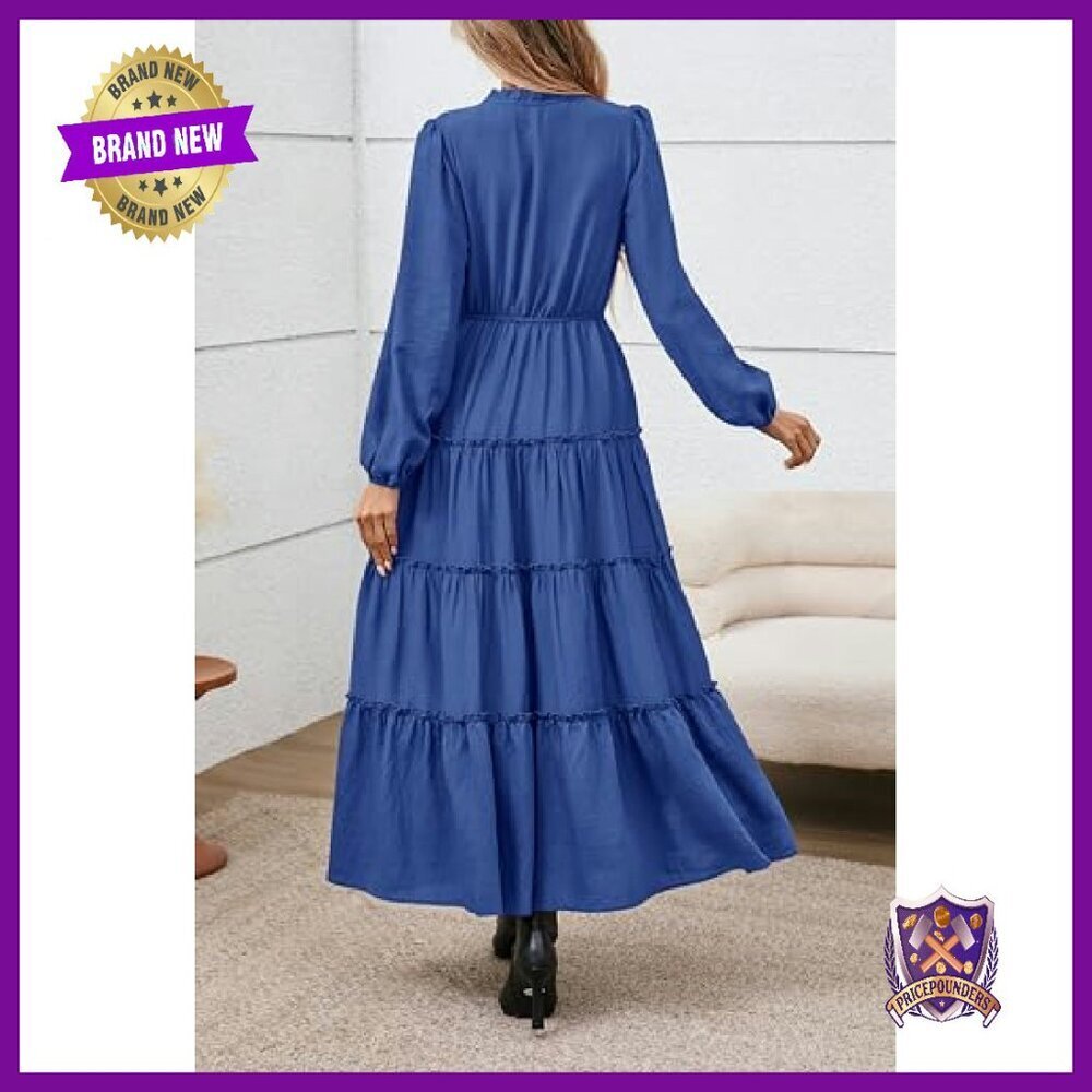 Viscose Maxi Dress with Ruffles Tiered A-Line Wedding Guest Fall - Picture 7 of 8